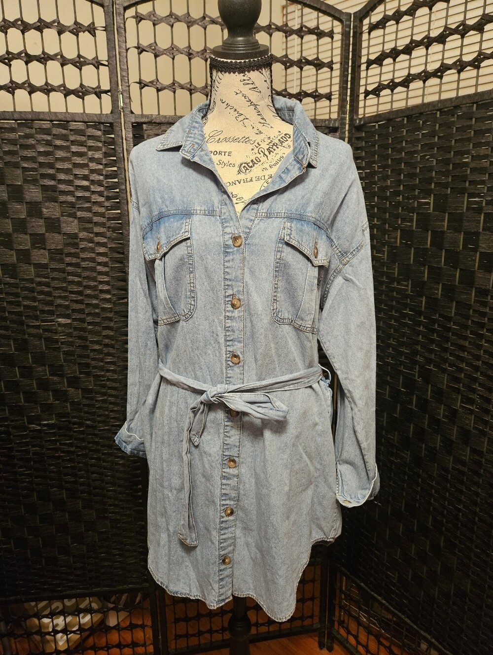 Light Wash Denim Dress With Optional Tie Waist